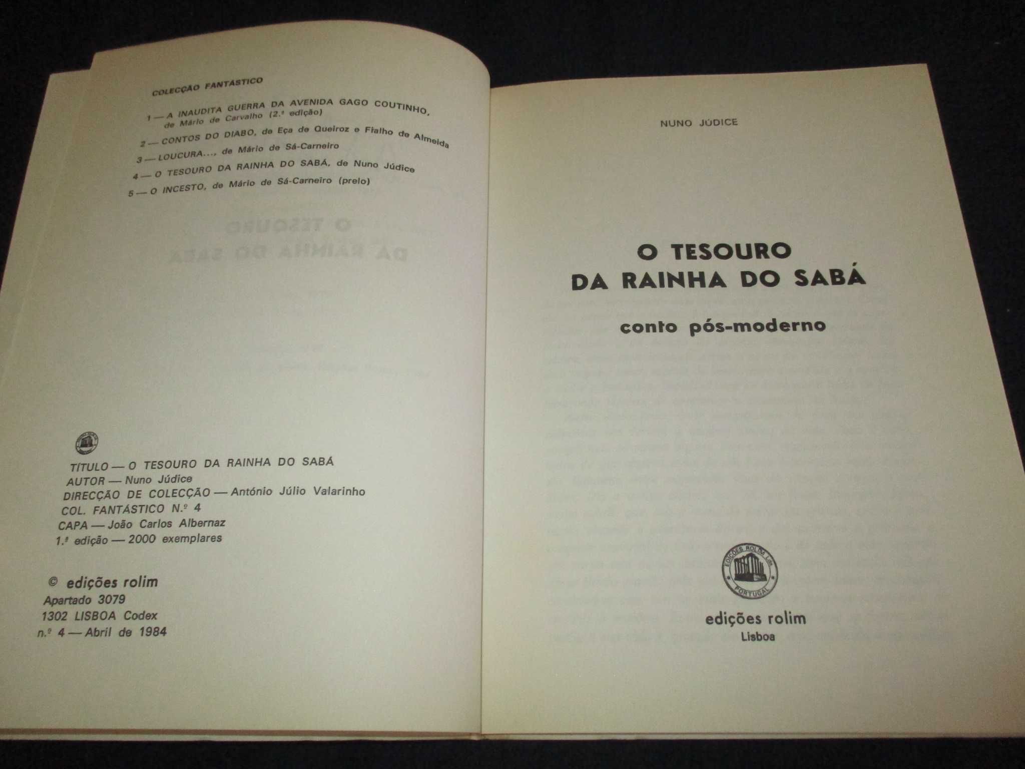 Livro O Tesouro da Rainha de Sabá Nuno Júdice Colecção Fantástico