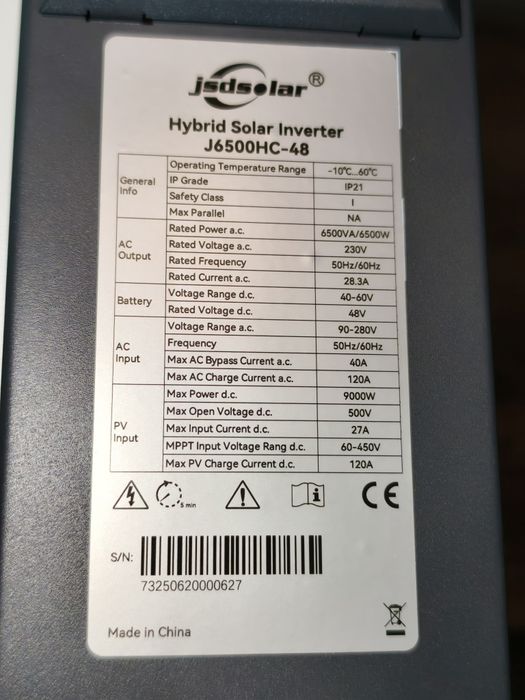 Гібридний сонячний інвертор JSDSolar J6500HC-48 WI-FI, 48В V  Инвертор