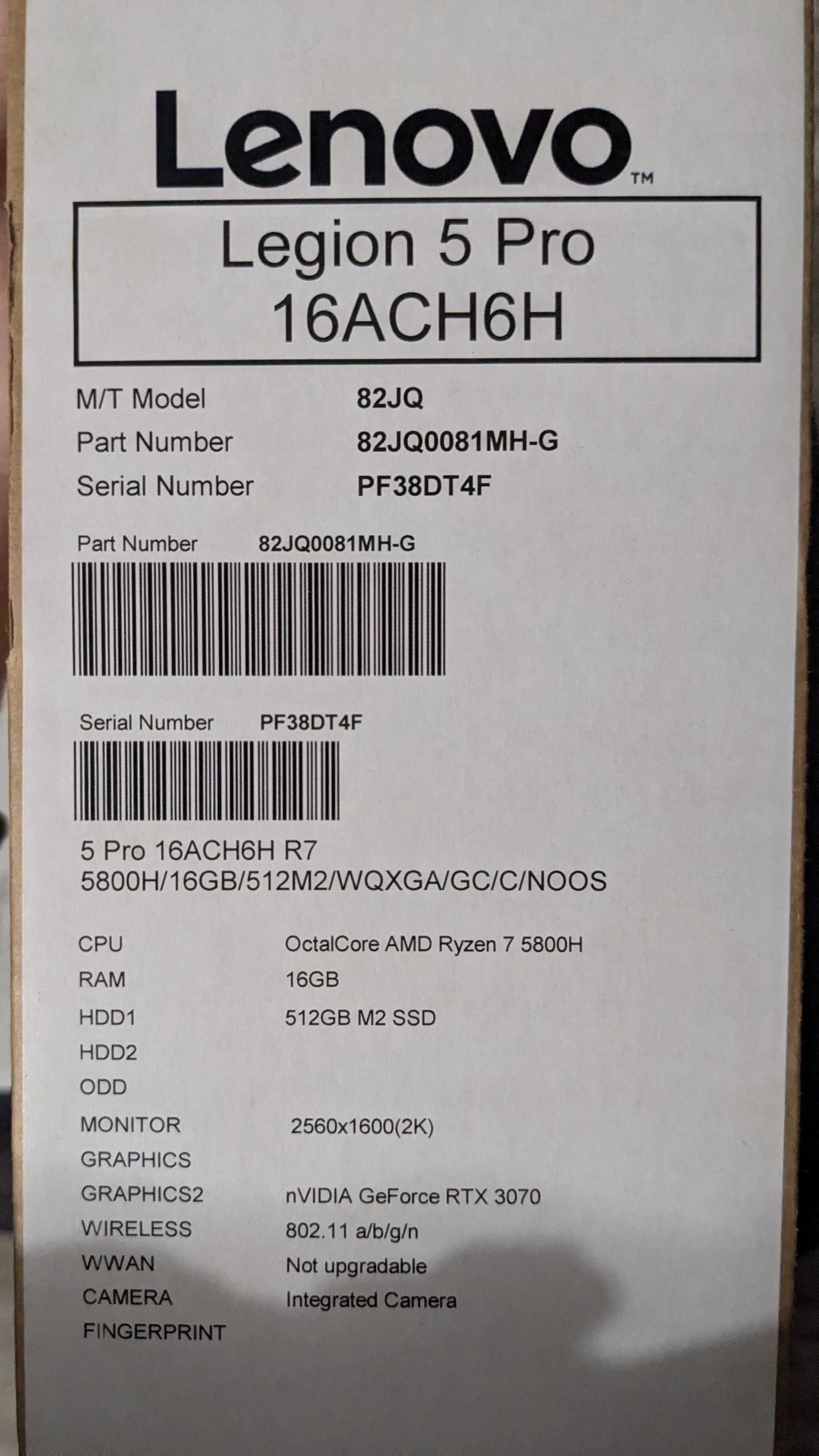 Lenovo Legion 5 Pro 16ACH6H