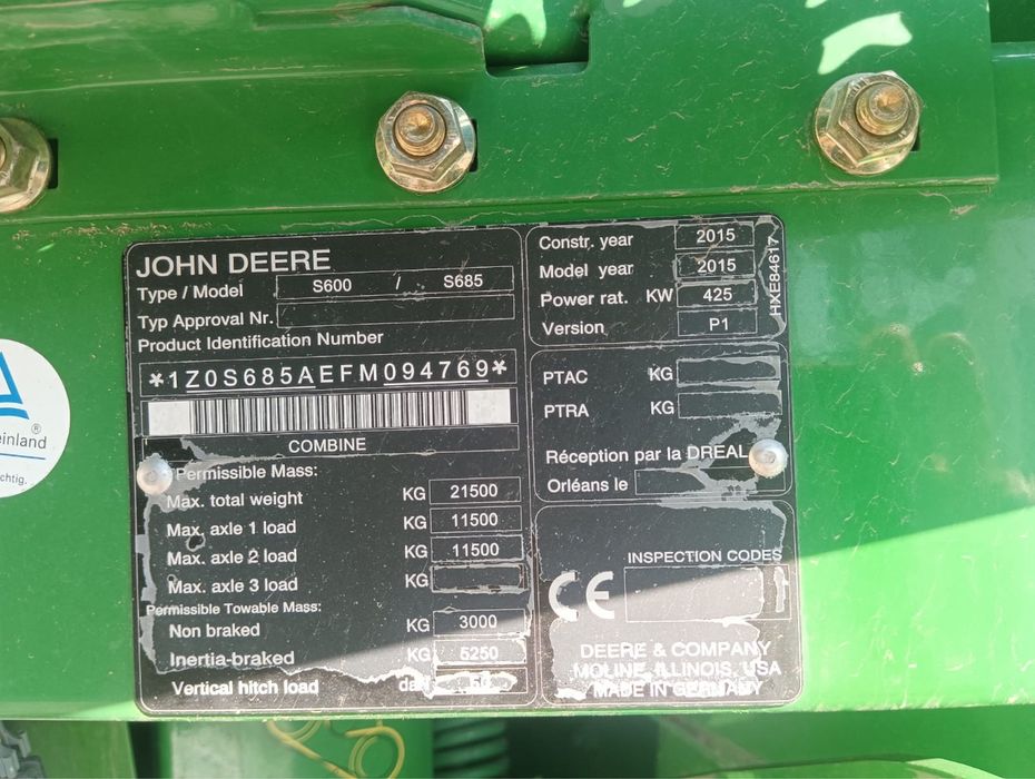 Комбайн John Deere S685i 2015 Продаж
