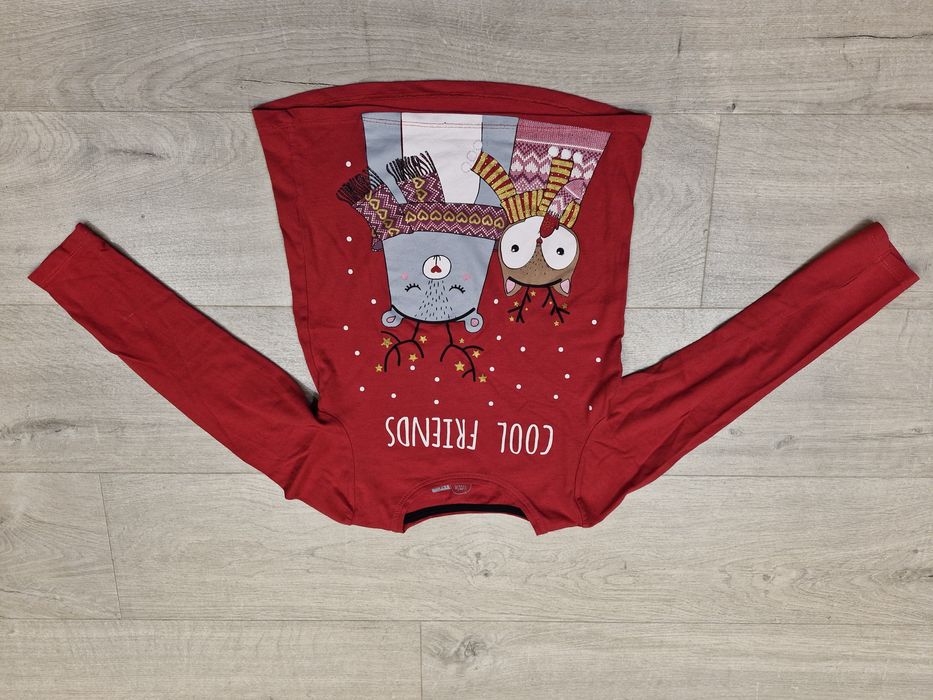 2x bluzeczka bluzka długi rękaw Święta Christmas czerwona r.134 zestaw