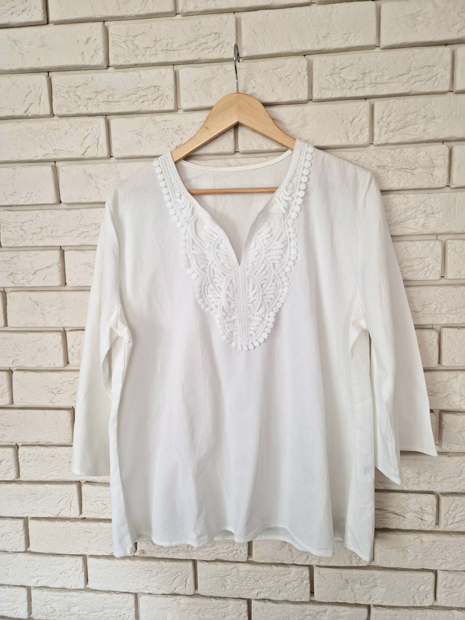 Haftowana biała bluzka koszula boho retro casual 100% bawełna 42 XL