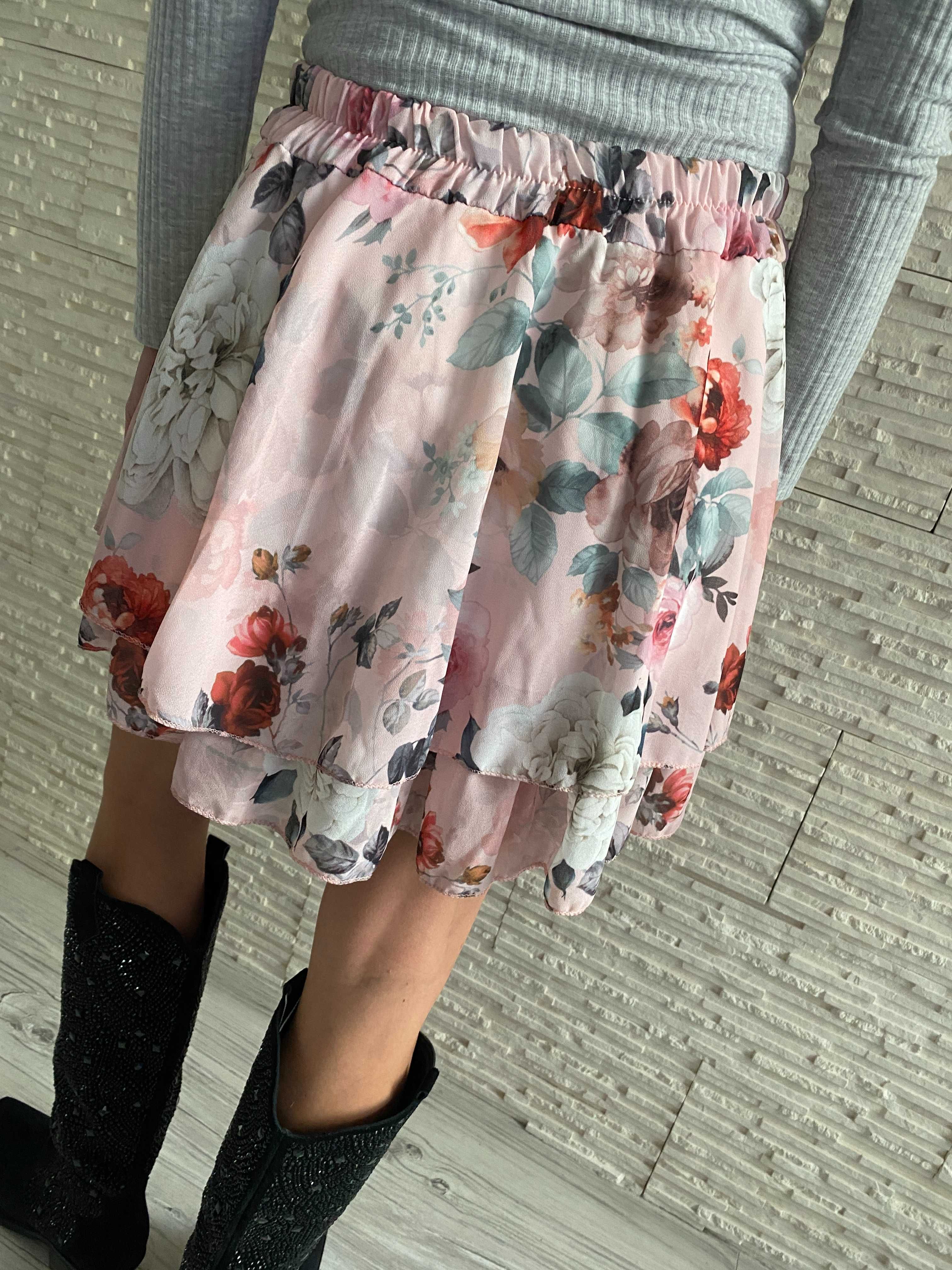 Nowa spódniczka falbany kwiaty boho zwiewna Uni