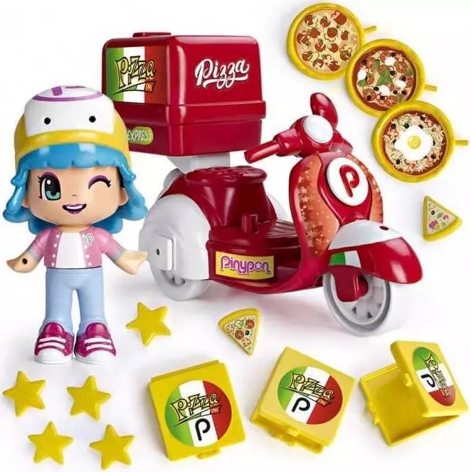 Pinypon City. Pizzeria. Laleczka 8 cm ze skuterem i akcesoriami