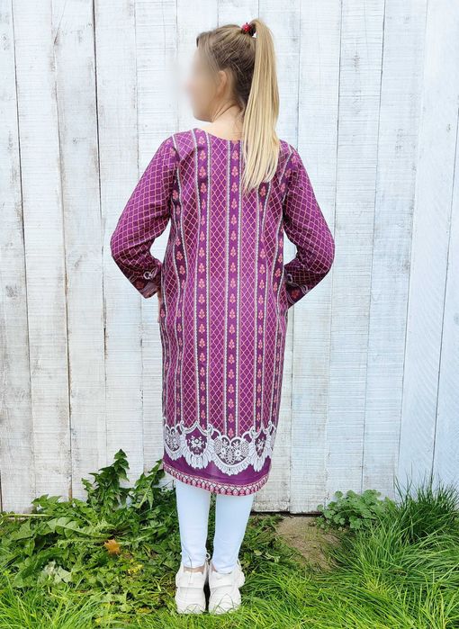 Nowa tunika indyjska S 36 M 38 fioletowa zdobiona bawełna fiolet retro