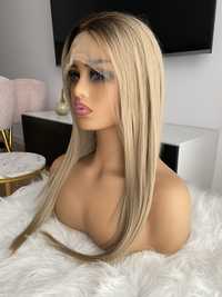 Peruka lace front blond 55 cm new słomkowa