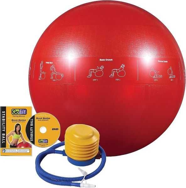 GoFit PRO Ball + płyta DVD Piłka gimnastyczna odporna czerwona 65 cm