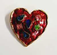broszka serce emaliowana plus kryształki kolorowe