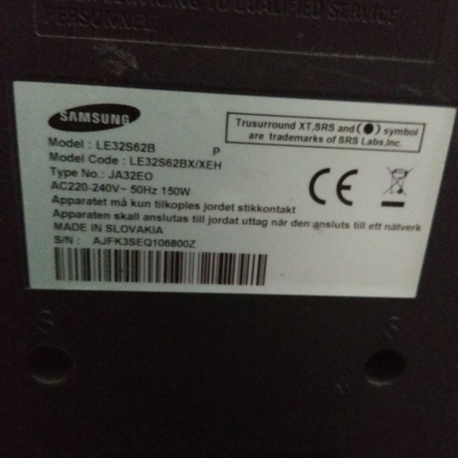 Telewizor Monitor Samsung LE32S62B do naprawy