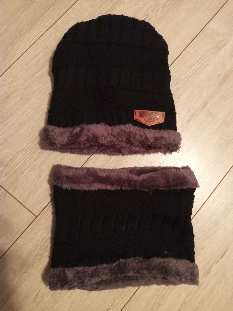 Komplet czapka+komin czarne