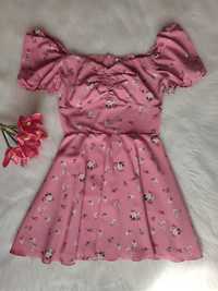 Женское летнее розовое платье в цветочки