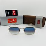 Солнцезащитные очки Ray Ban Octagonal 3556 Gold-mBlue 53мм стекло