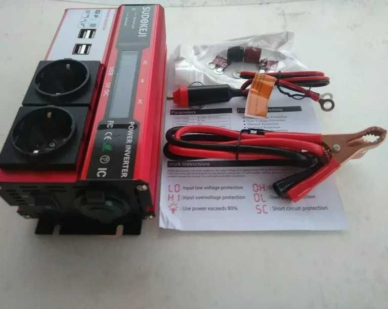 Инвертор напряжения 12В в 220В 4000W с LCD-дисплеем, розеткой EU