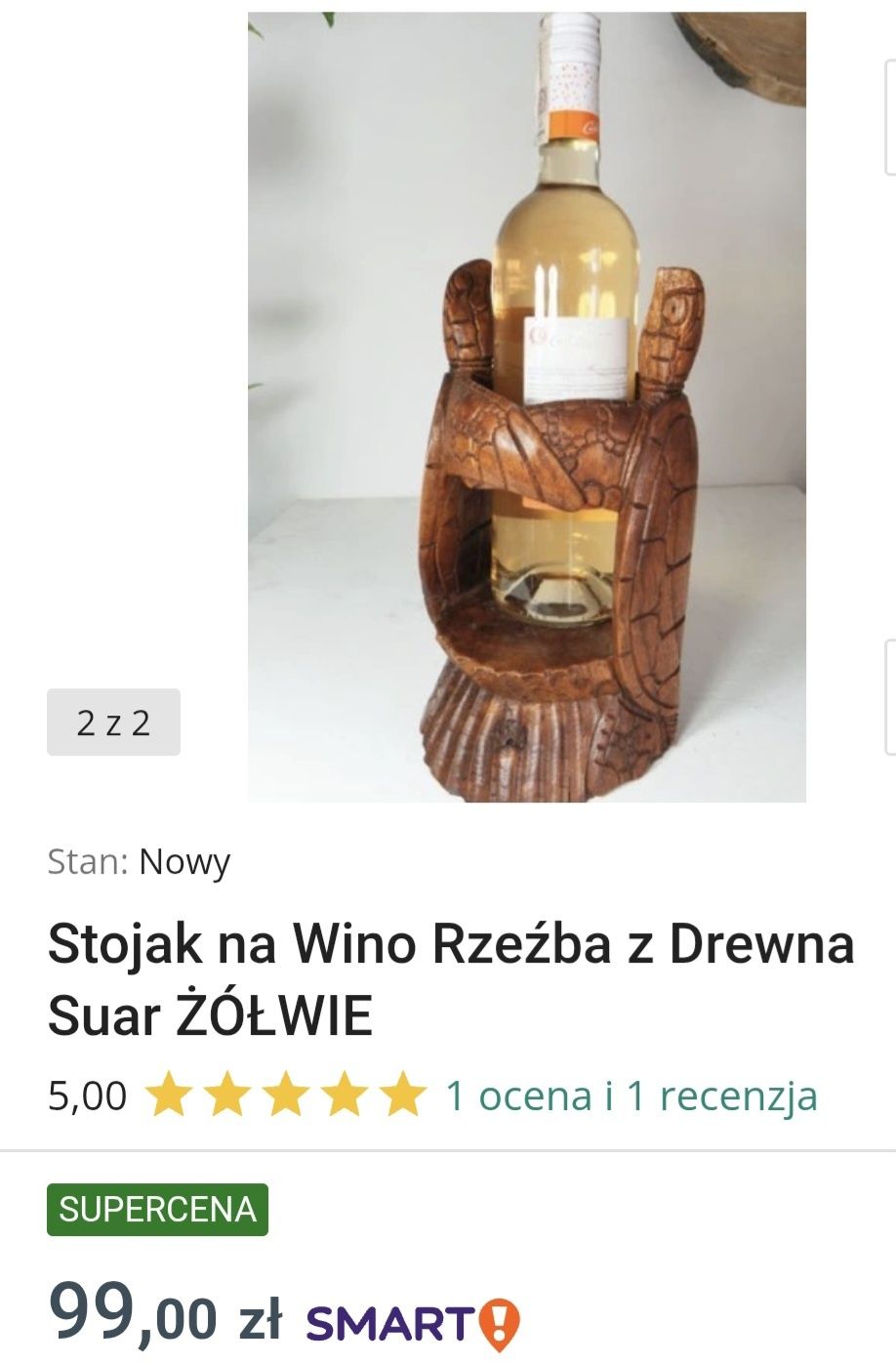 Stojak na wino rzeźba z drewna rękodzieło