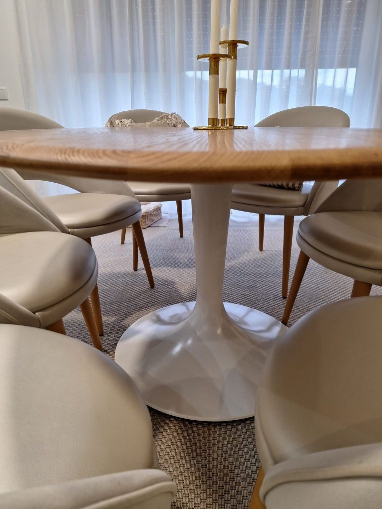 Mesa jantar oval carvalho maciço