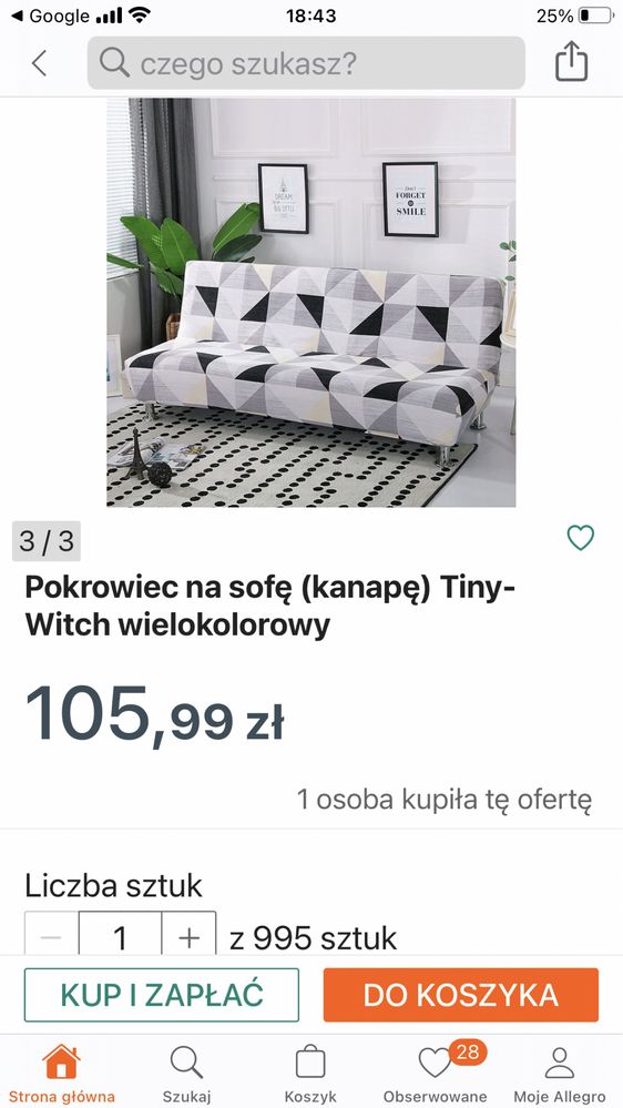 Pokrowiec na kanapę- wersalkę 90-180 cm