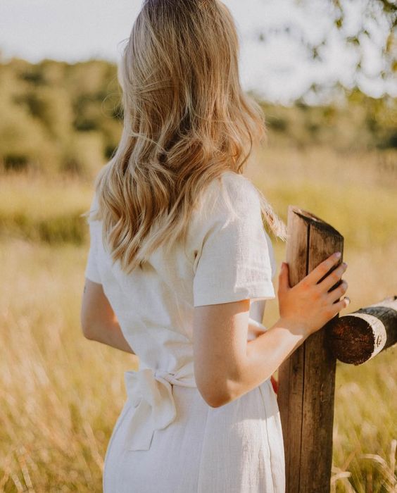 Lniana biała śmietankowa sukienka S miió