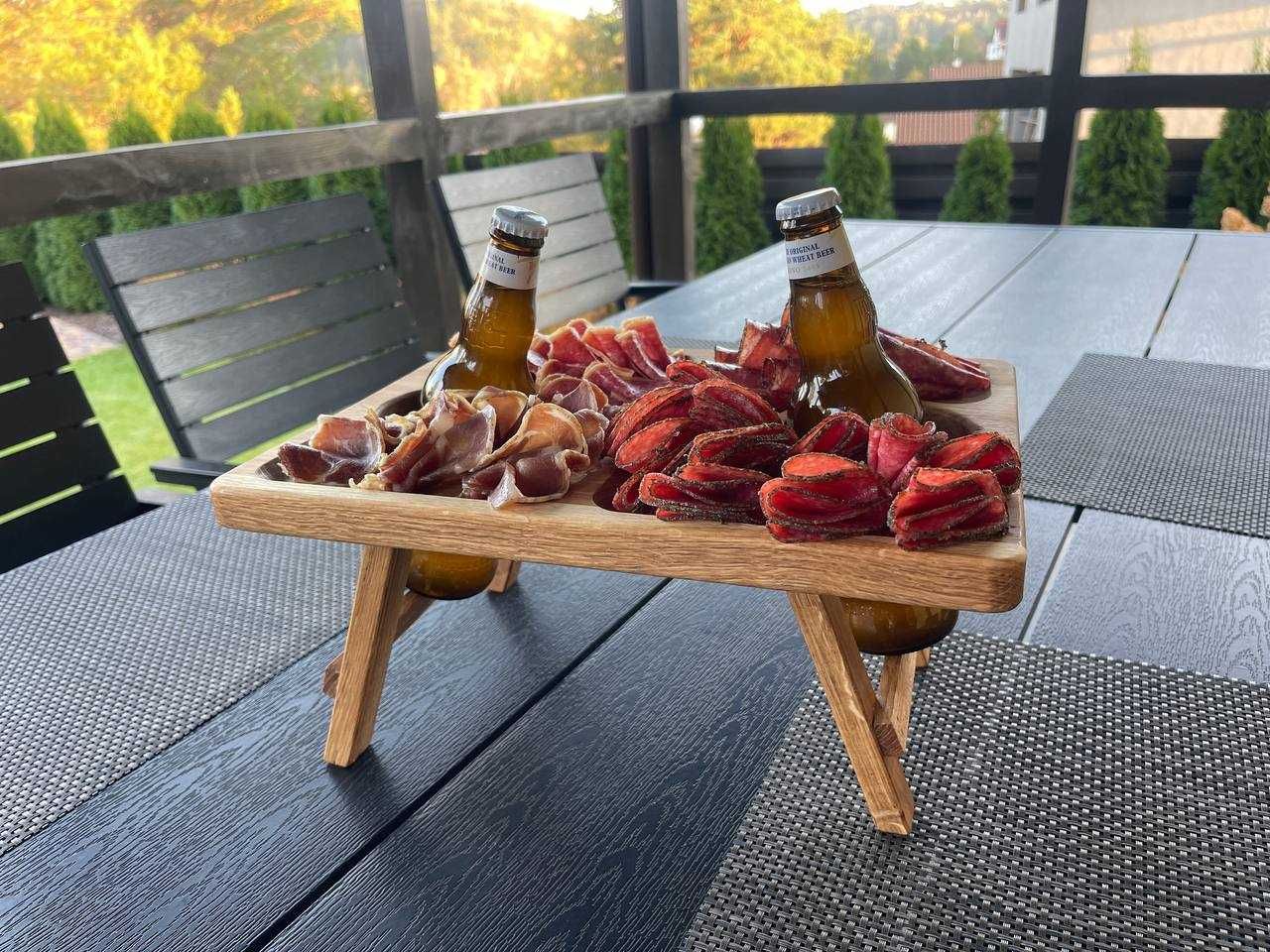 Пивний столик з дерева ручна робота на подарунок Дуб Бук від виробника