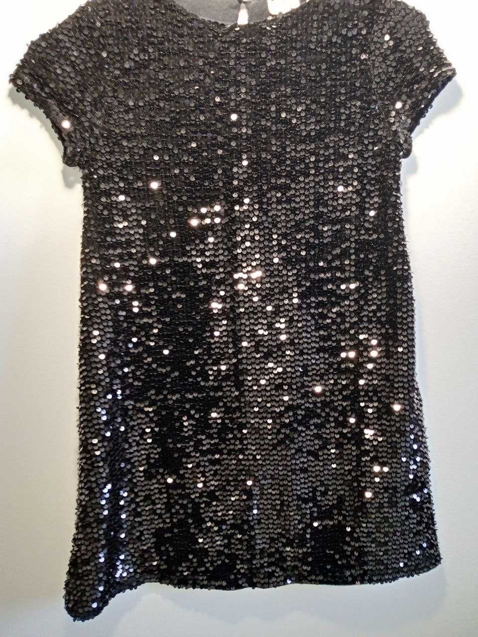 Платье Zara с пайетками для девочек, черная подкладка