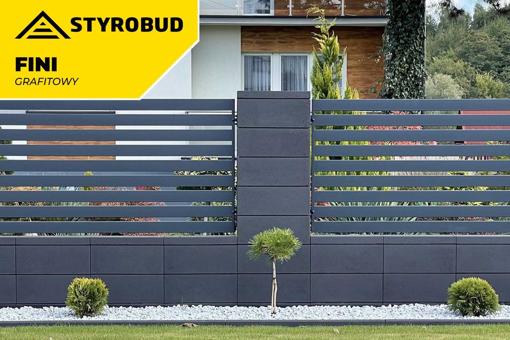Pustak ogrodzeniowy GRAFIT fini, ogrodzenie frontowe Styrobud PROMO