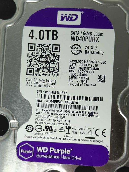 Хард Диск Western Digital PURPLE 4 TB WD40PURX під Відео спостереження