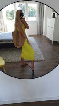 Zara S limonkowa asymetryczna sukienka midi