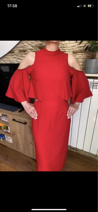 Czerwona sukienka, weselna, z rozcięciami - NAKD, rozm. XS/S