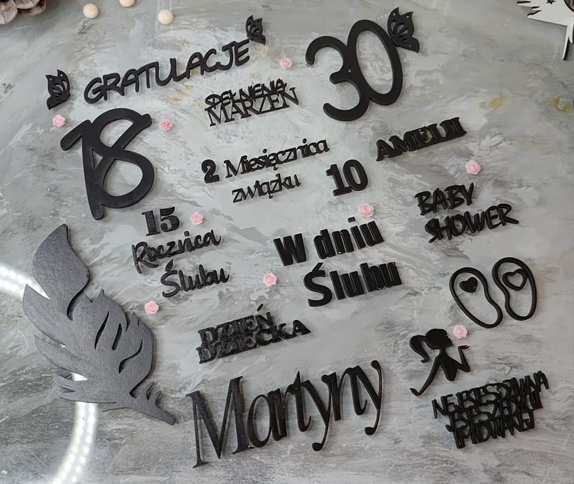 Grawer prezent litery cyfra prezent personalizacja  ozdoba dodatek