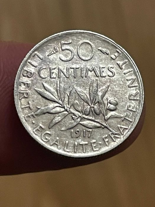 moeda em prata 1917 50 centimes França