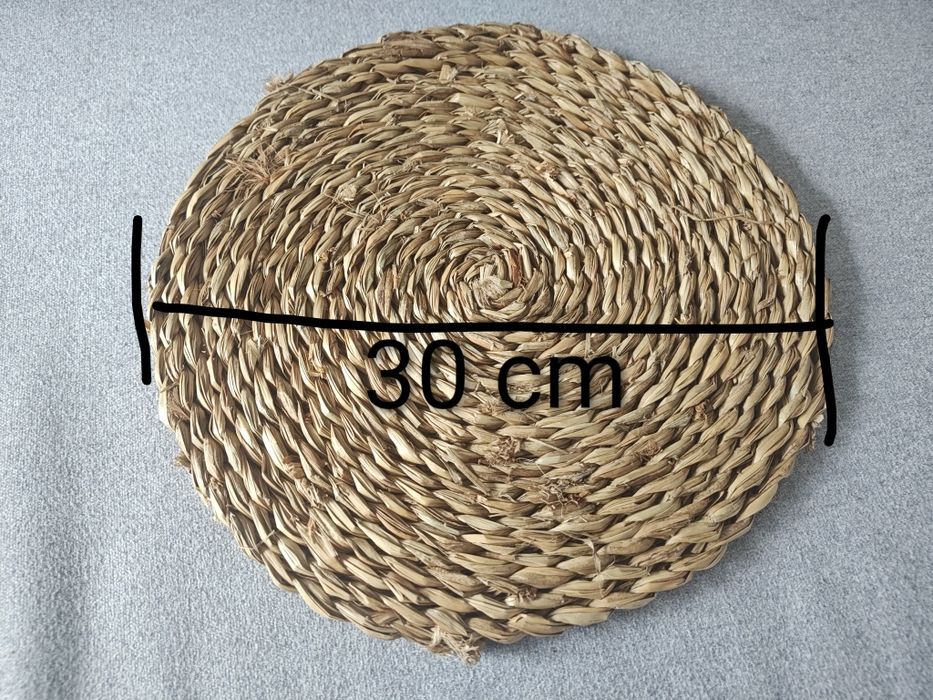 Okrągła podkładka trawa morska 30 cm, boho, jak nowa, 4 sztuki