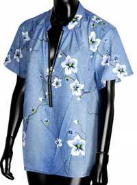 Niebieska bluzka zamki kwiaty basic 46 3XL