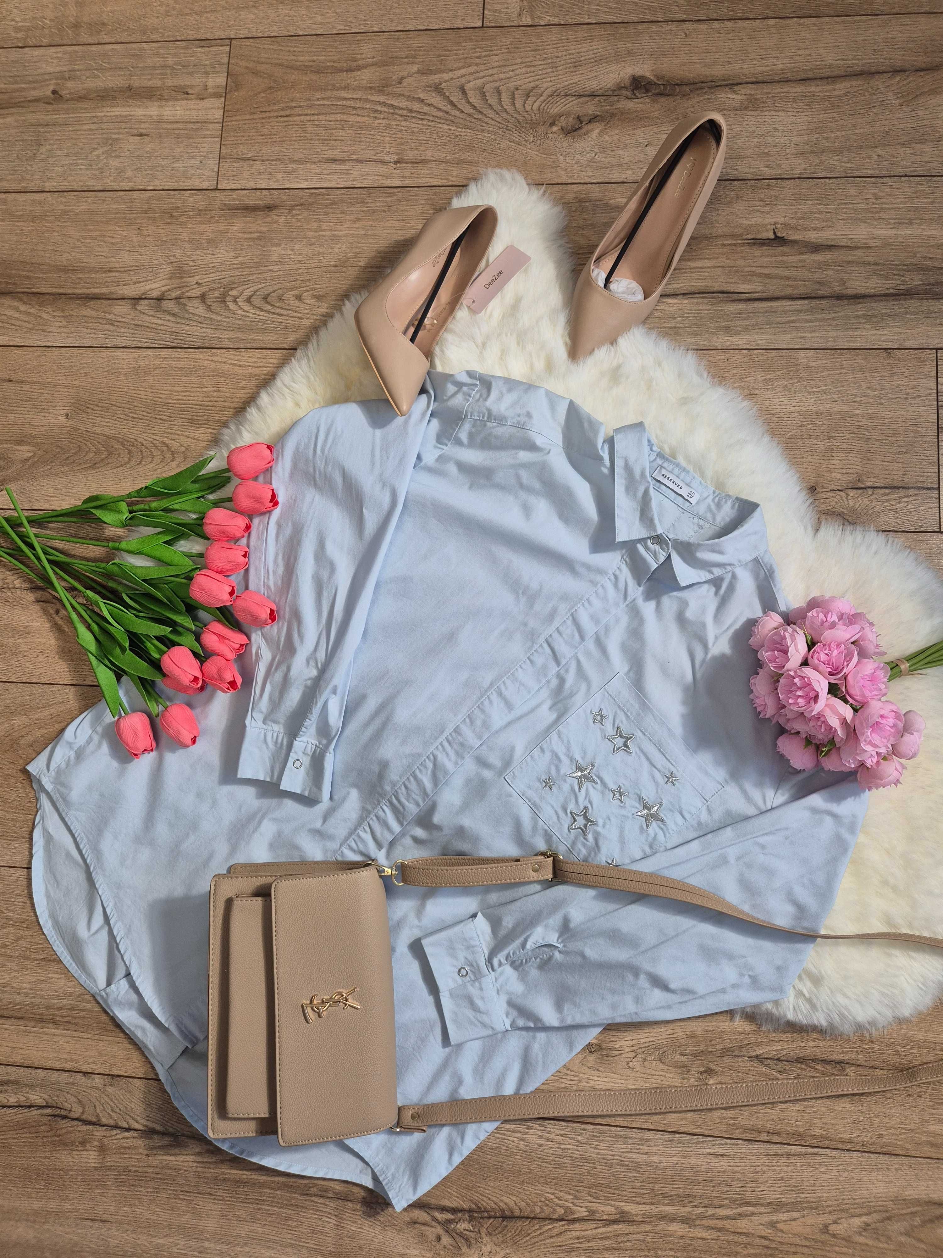 Błękitna koszula damska Reserved XL 42 oversize plus size niebieska