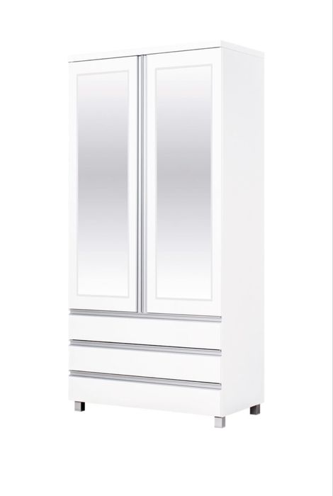 Biała szafa z lustrem