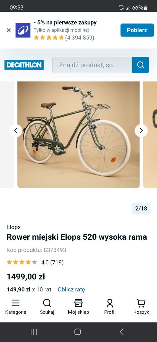 Rower miejski Elops 520 wysoka rama męski jak nowy