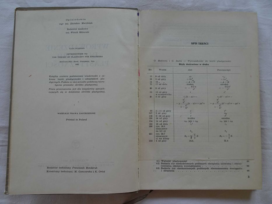 Książka O. Hoffman G. Sachs Wprowadzenie do teorii plastyczności tech