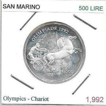 San Marino - - 500 Lire - 1992 - - -Barcelona 1992 - -  Moeda de Prata