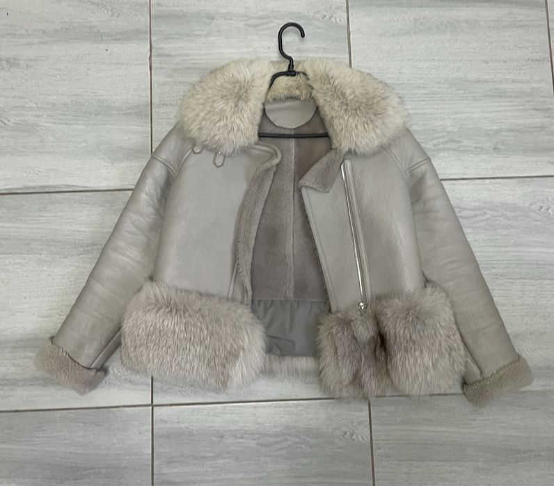 Дубленка авиатор из овчины с отделкой из меха песца S