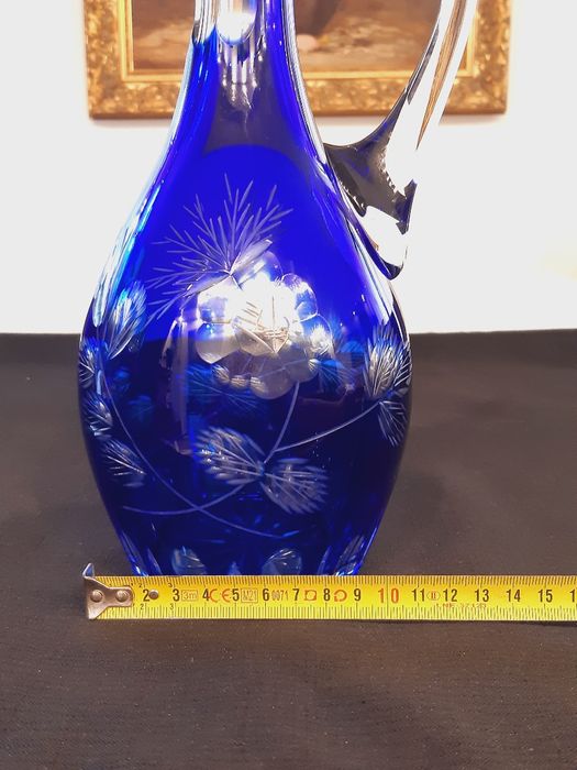 Karafka kryształowa kobaltowa kolorowy kryształ prl retro kryształy