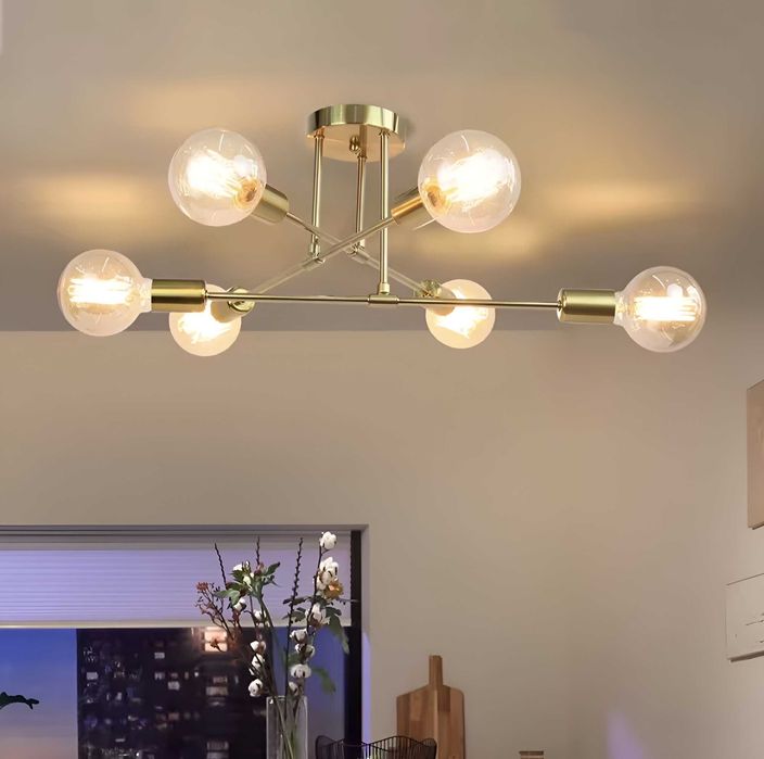 Lampa sufitowa wisząca żyrandol plafon złota 6 punktów gwint E27 loft