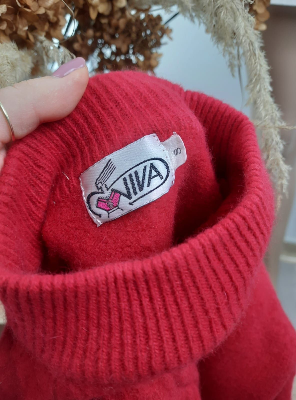 Wełniany sweter wełna angora splot warkocz ciepły gruby sweterek golf