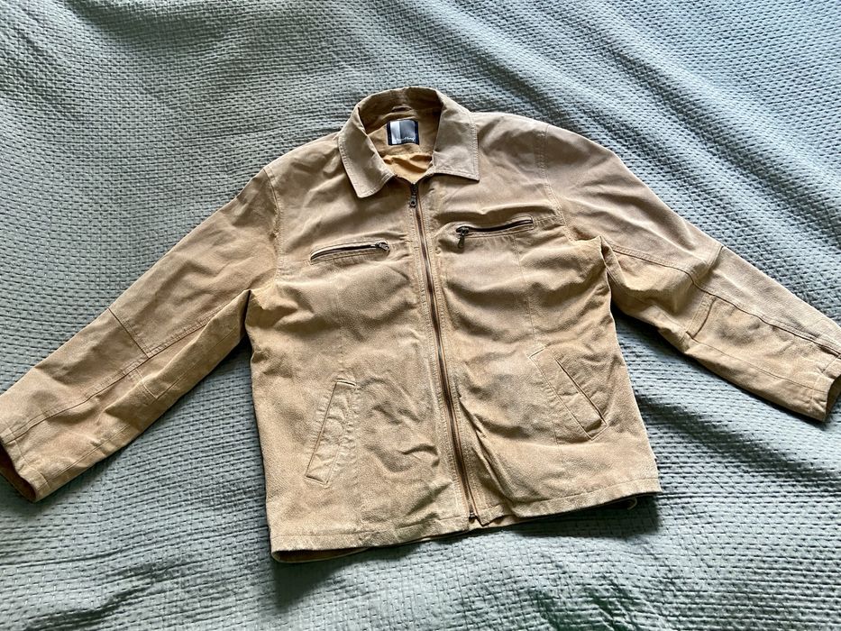 Kurtka skórzana Henry Money vintage męska beż rozmiar 52, stan super.