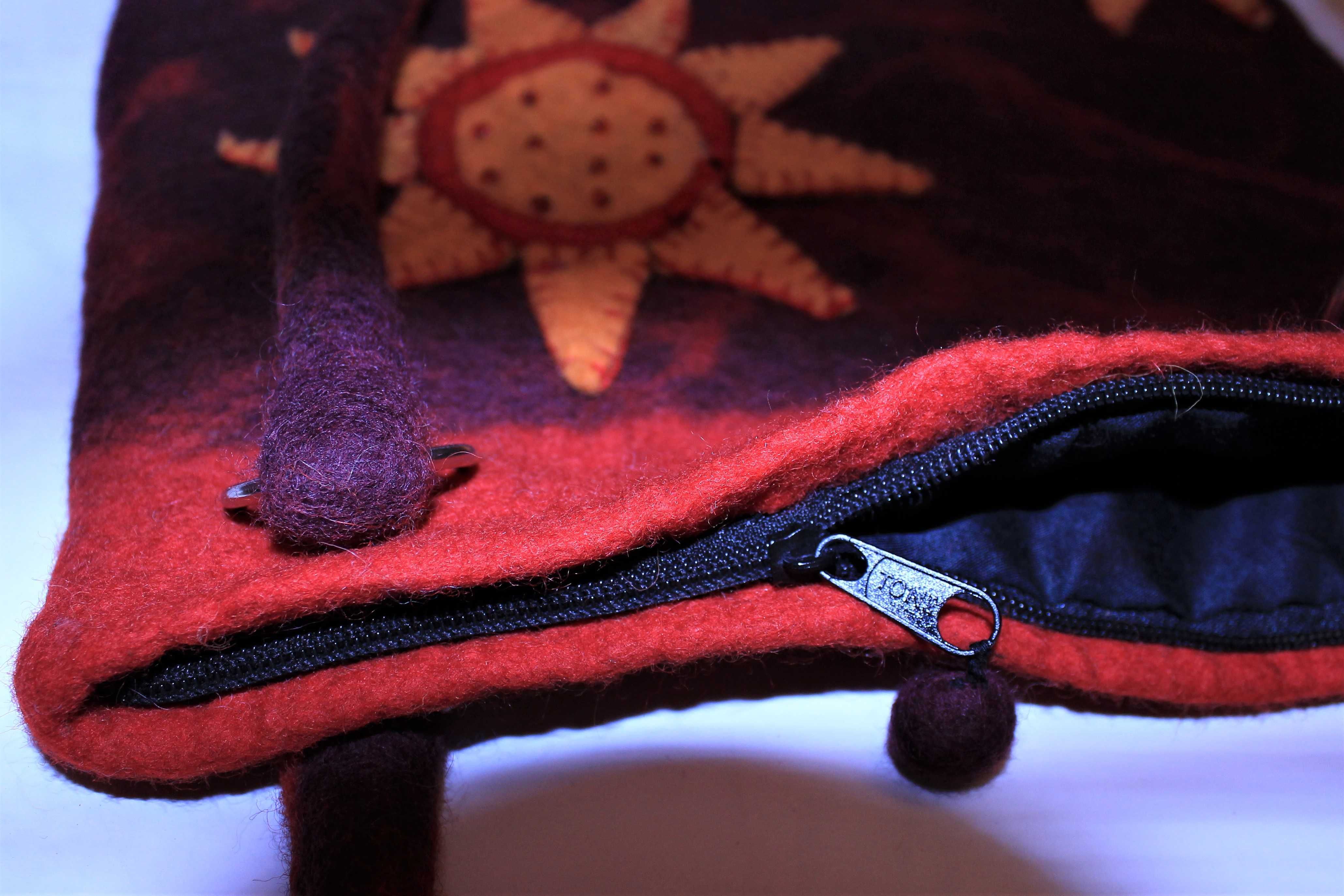 Mala em lã com forro em tecido, artesanato do Nepal, nova