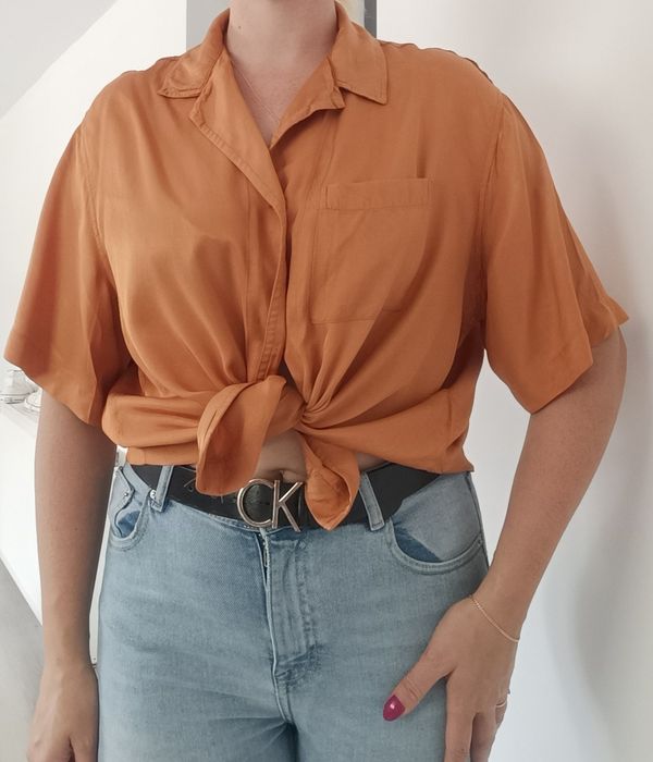 Luźna zwiewna koszula Crop top oversize wiskoza H&M bluzka krótki ręka