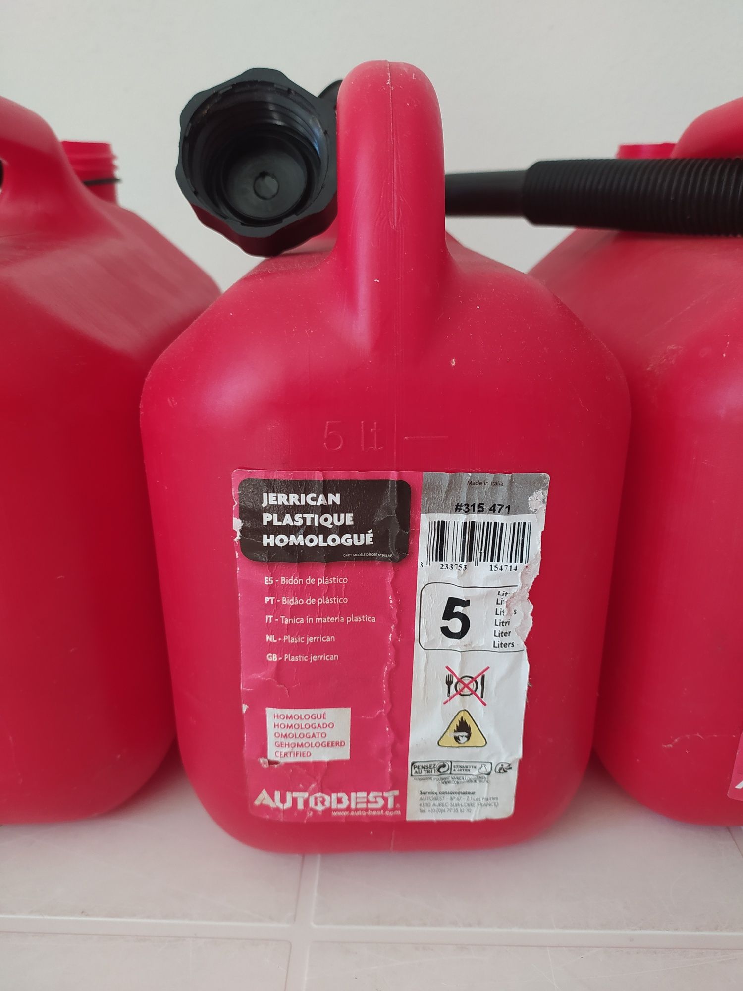 Conjunto de 5 jerricans de 5L em plástico vermelho
