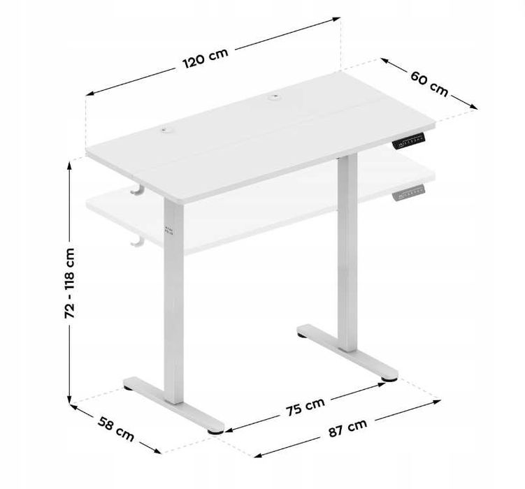 Nowe Biurko Elektryczne Regulowane 120x60cm do Biura KOLORY Gwarancja