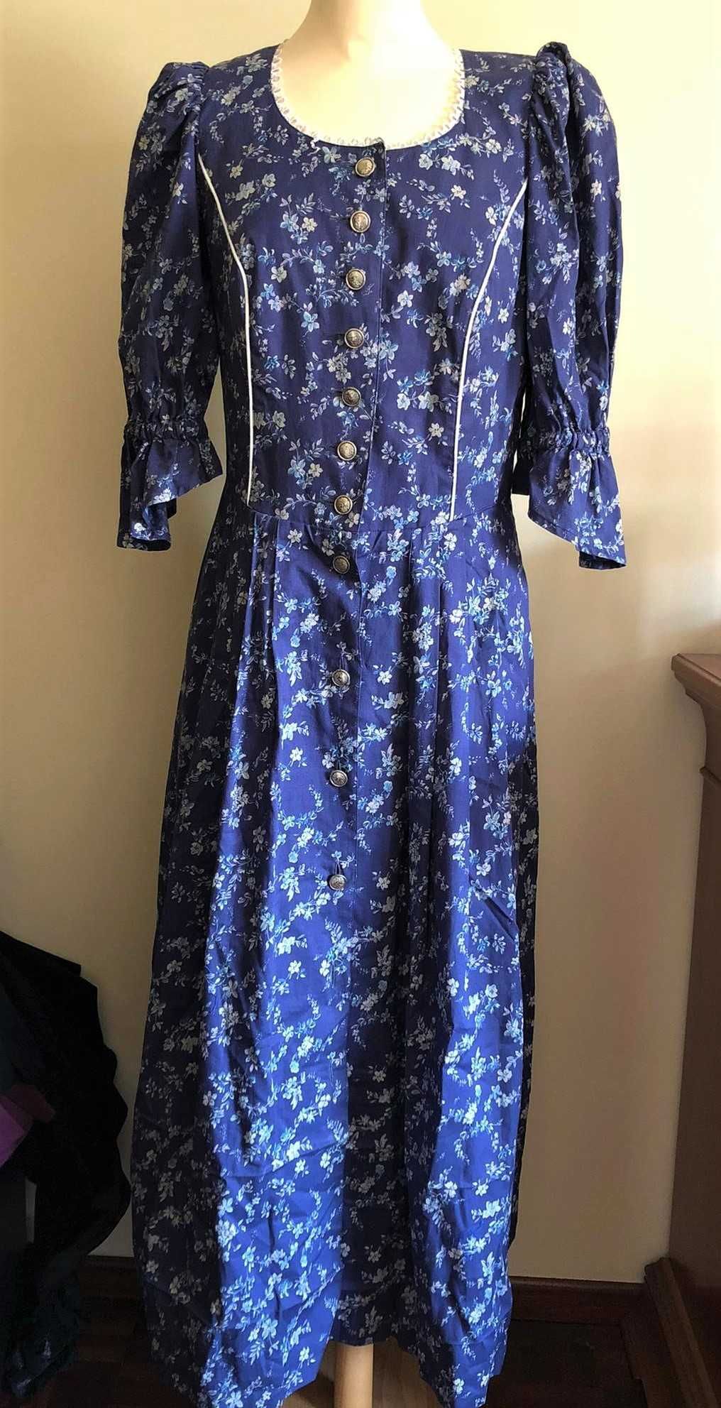 Vestido Azul Bavarian Vintage Romântico
