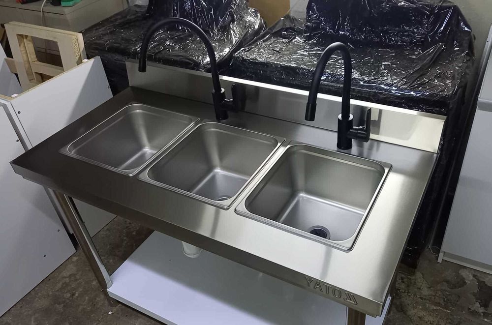 Zlew trzykomorowy / Basen gastronomiczny 3 komorowy ( nowy )