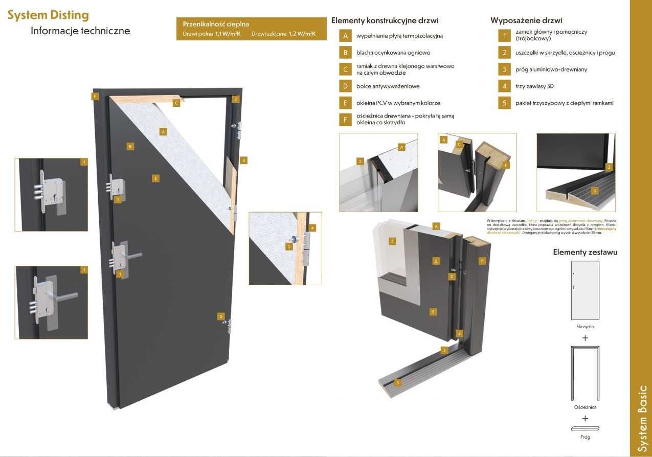 Drzwi zewnętrzne  Otello 3 90 L Orzech 1.2W/m²K