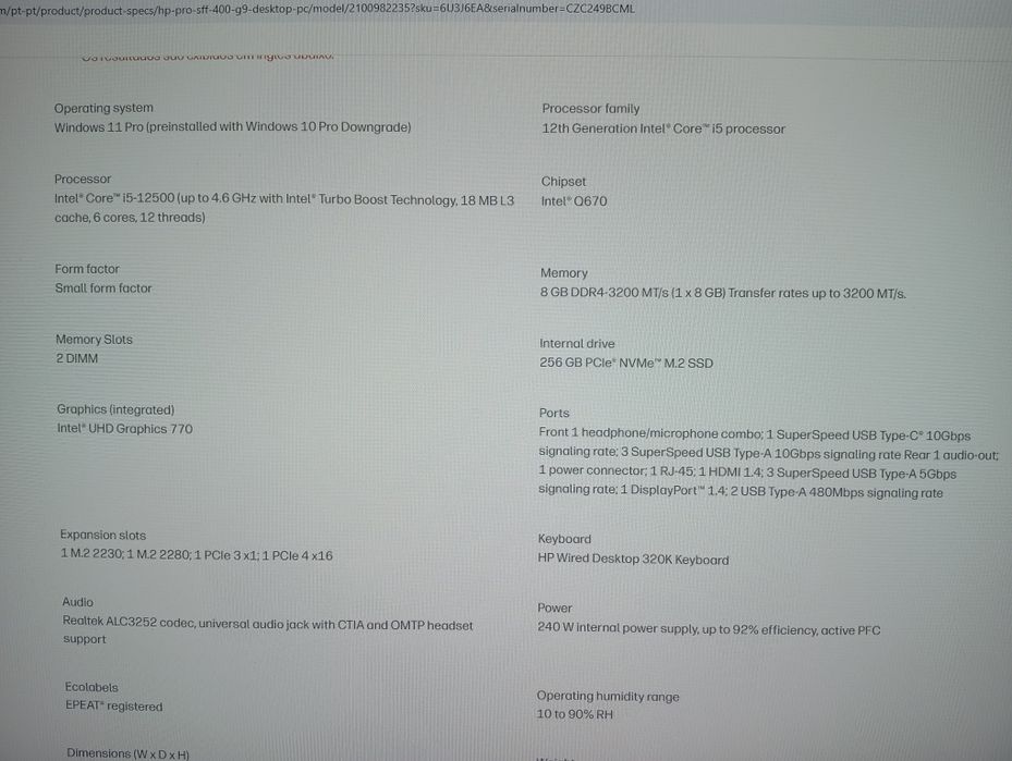 HP Pro SFF 400 G9 Desktop PC I5|12500 8GB RAM