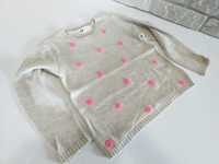 Śliczny sweterek sweter bezowy w różowe grochy H&M roz 110-116